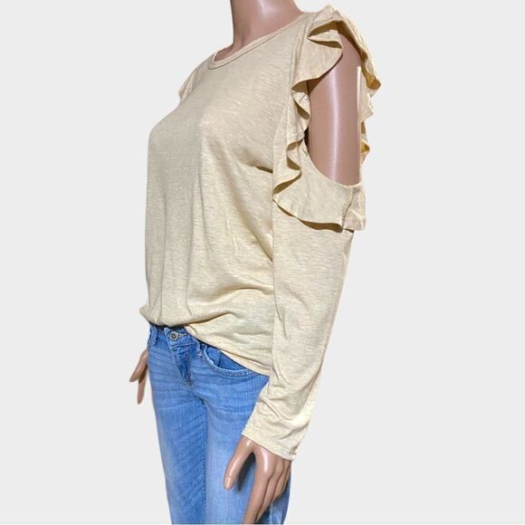 NWOT Cozy Casual Yellow Long Ruffle Sleeve Top Med - Picture 6 of 6